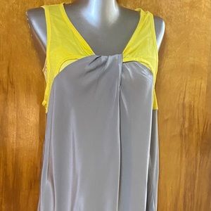 Gray silk and yellow cotton tank dress, Large